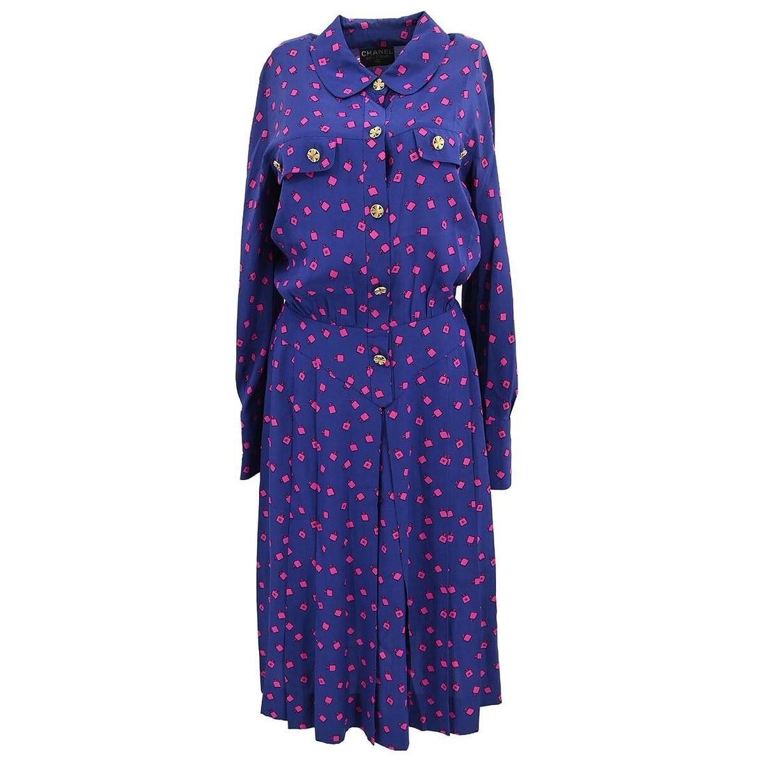 Chanel Navy Shirt Dress Long Sleeve Collared Midi Size 40 (1 of 10)