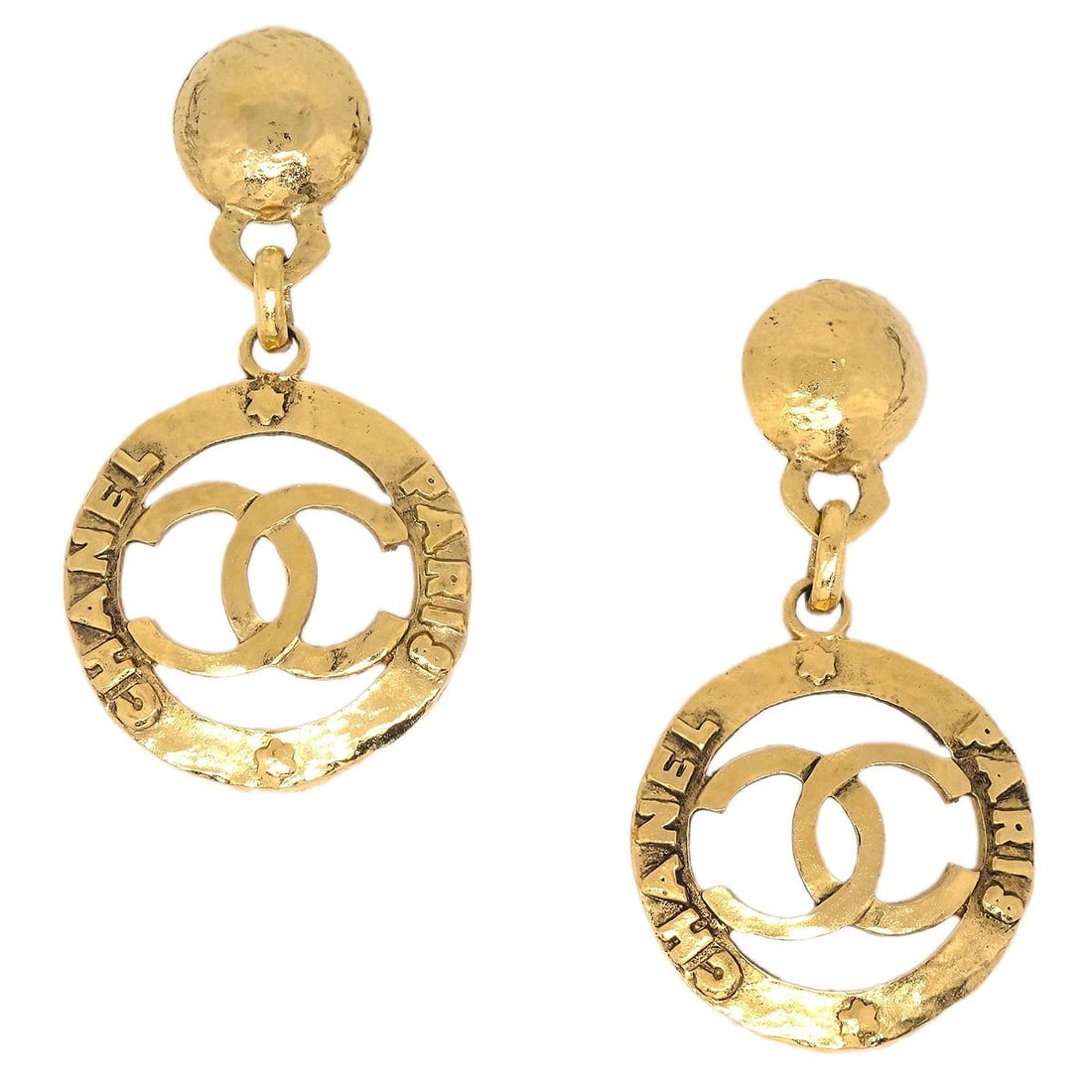 Chanel CC Logo Gold Tone Hoop Clip-On Earrings (1 of 4)