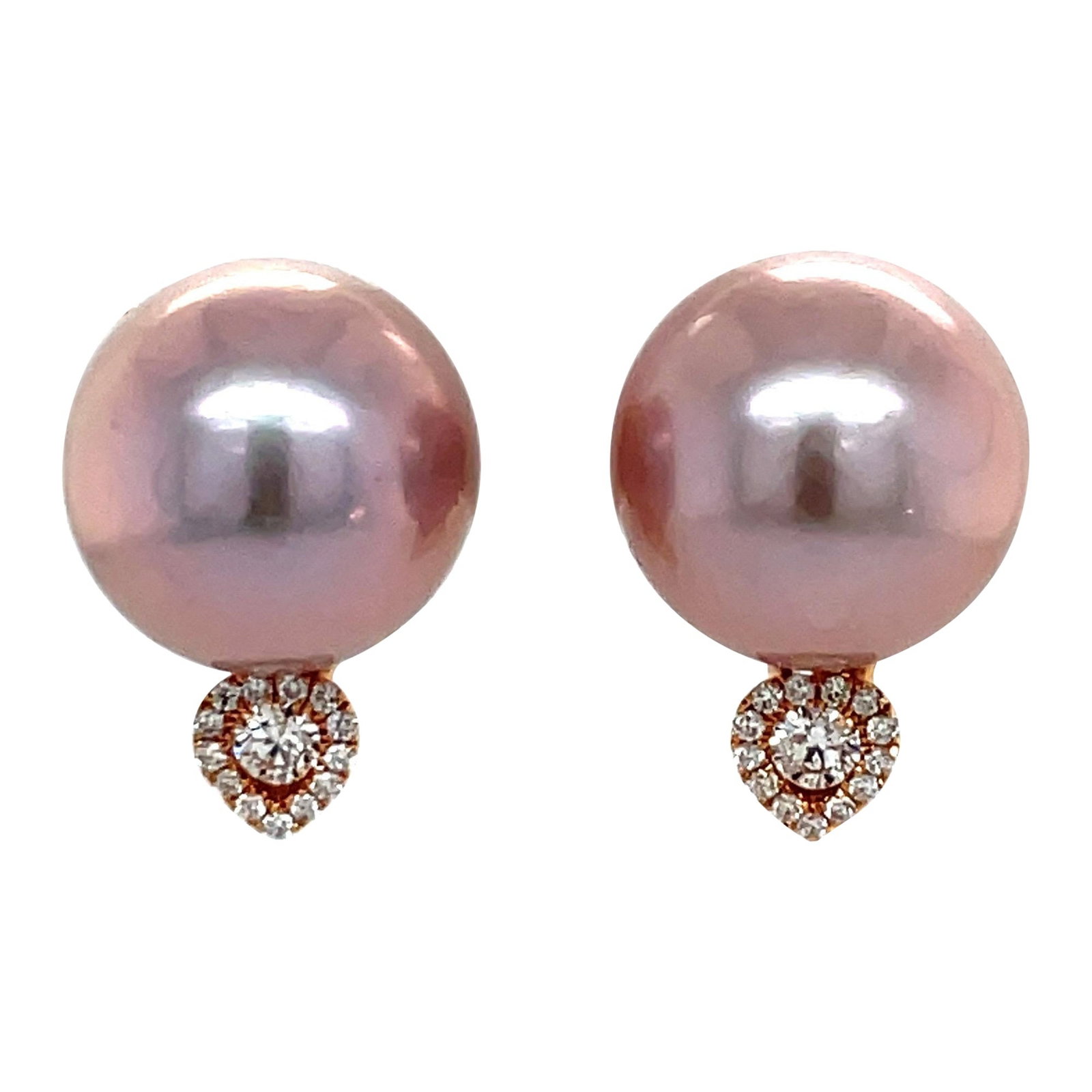 Harbor Diamonds 18K Rose Gold Pink Pearl Diamond Earrings 0.27 Carats (1 of 13)