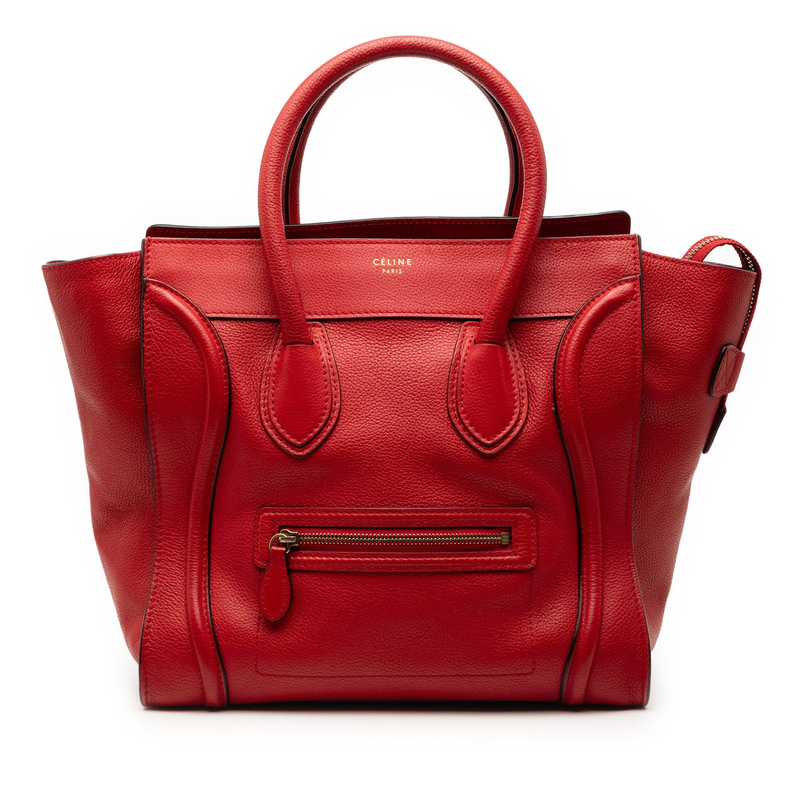 Red Leather Mini Luggage Tote by Celine with Top Zip and Front Pocket (1 of 7)