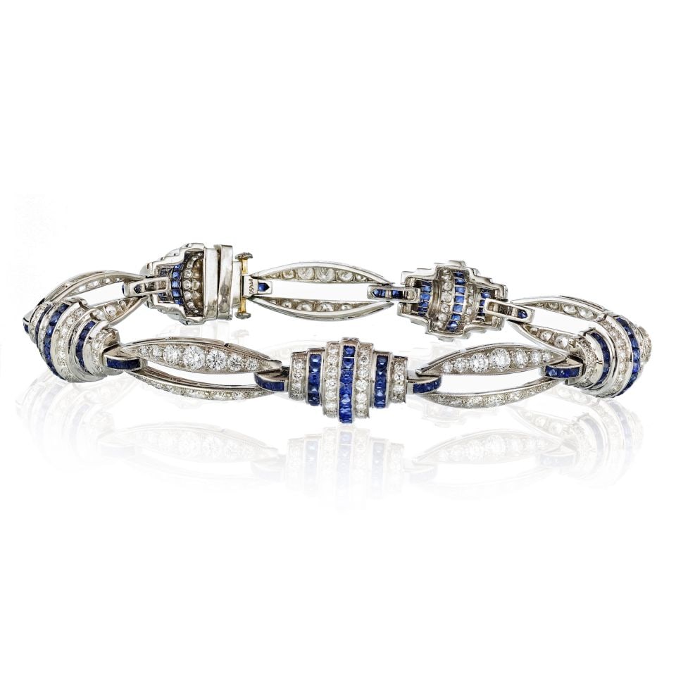 1930s Art Deco Platinum Sapphire Diamond Bracelet 7.5 Cts (1 of 1)