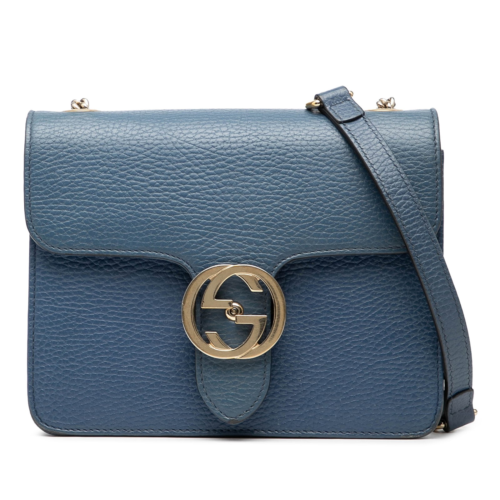 Gucci Interlocking G Blue Leather Small Crossbody Bag with Chain Strap (1 of 8)