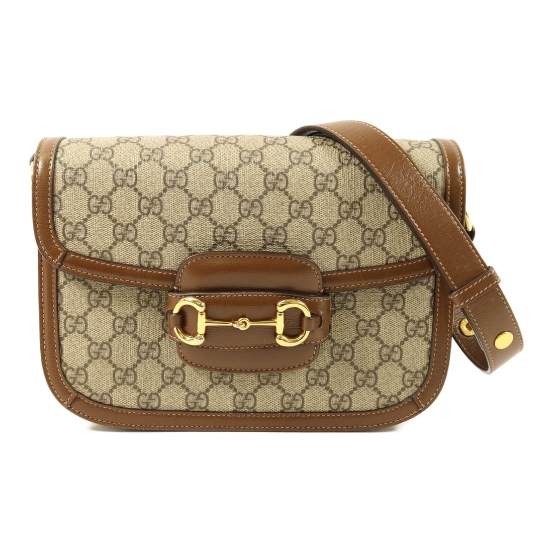 Gucci Horsebit 1955 Medium Canvas Shoulder Bag Brown Gold Hardware (1 of 11)