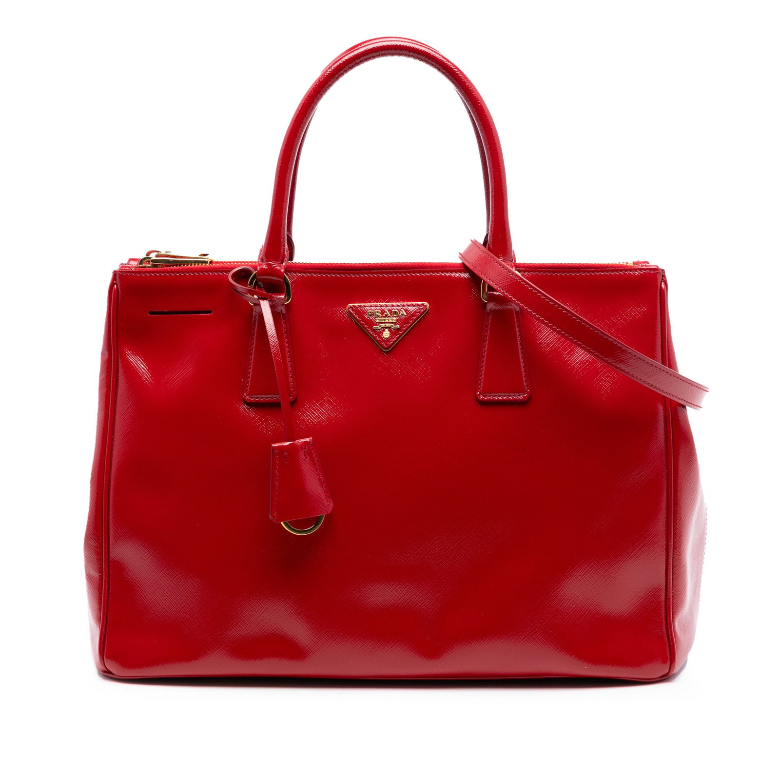 Red Prada Galleria Saffiano Vernice Medium Double Zip Leather Satchel Bag (1 of 7)