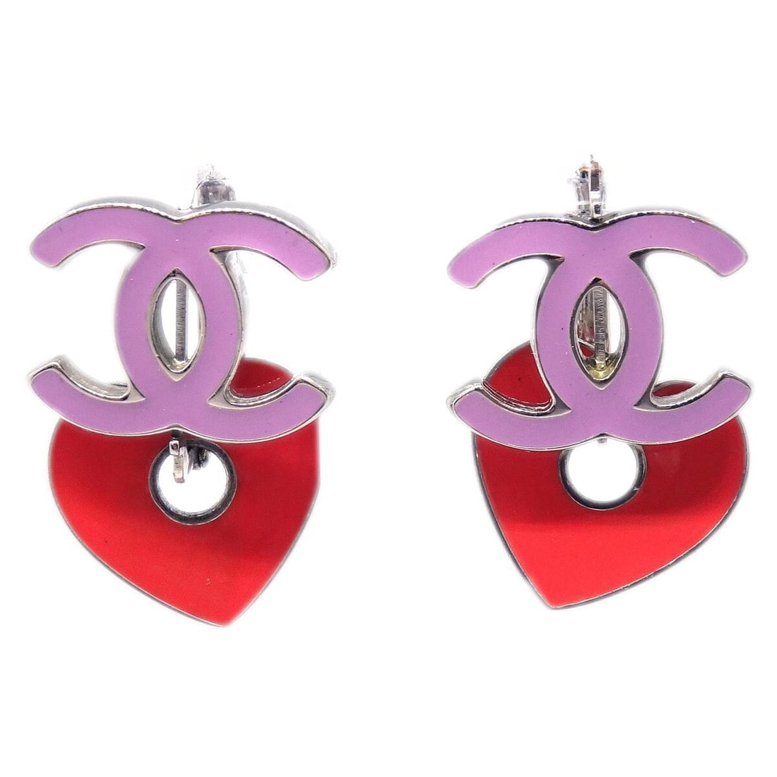 Chanel CC Heart Silver Dangle Earrings 04P Elegant Design (1 of 4)