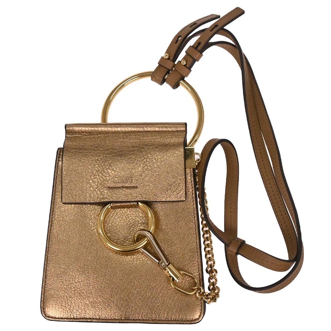 Chloe Faye Small Gold Leather Shoulder Bag with Bracelet Detail (1 of 10)