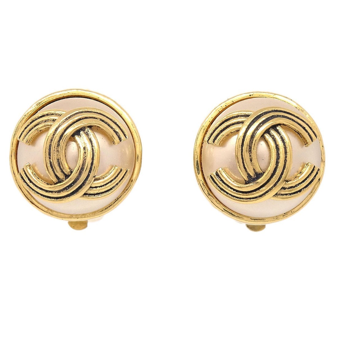 Chanel 94A Gold Plated Round Clip-On Button Earrings (1 of 4)