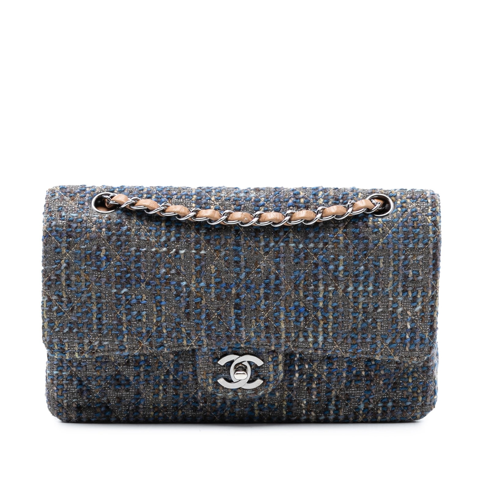 Blue Tweed Quilted Shoulder Bag Chanel Medium Classic Double Flap (1 of 8)