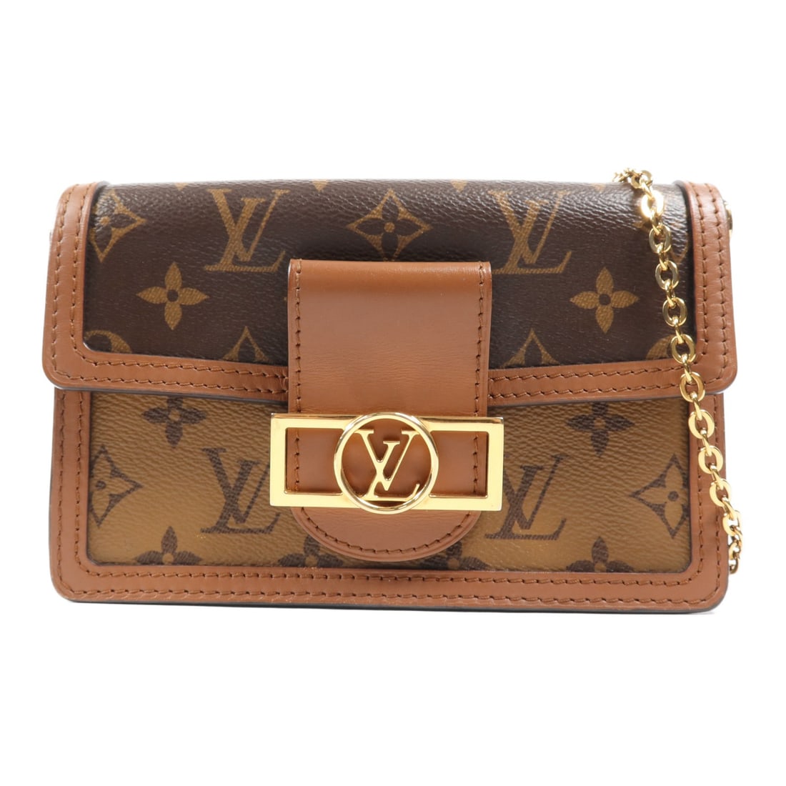 LOUIS VUITTON Dauphine Chain Shoulder Bag M68746 Monogram Reverse Brown: LOUIS VUITTON Dauphine Chain Shoulder Bag M68746 Monogram Reverse Brown Elevate your style with this elegant Louis Vuitton Dauphine Chain Shoulder Bag, featuring the iconic Monogram Reverse pattern. C