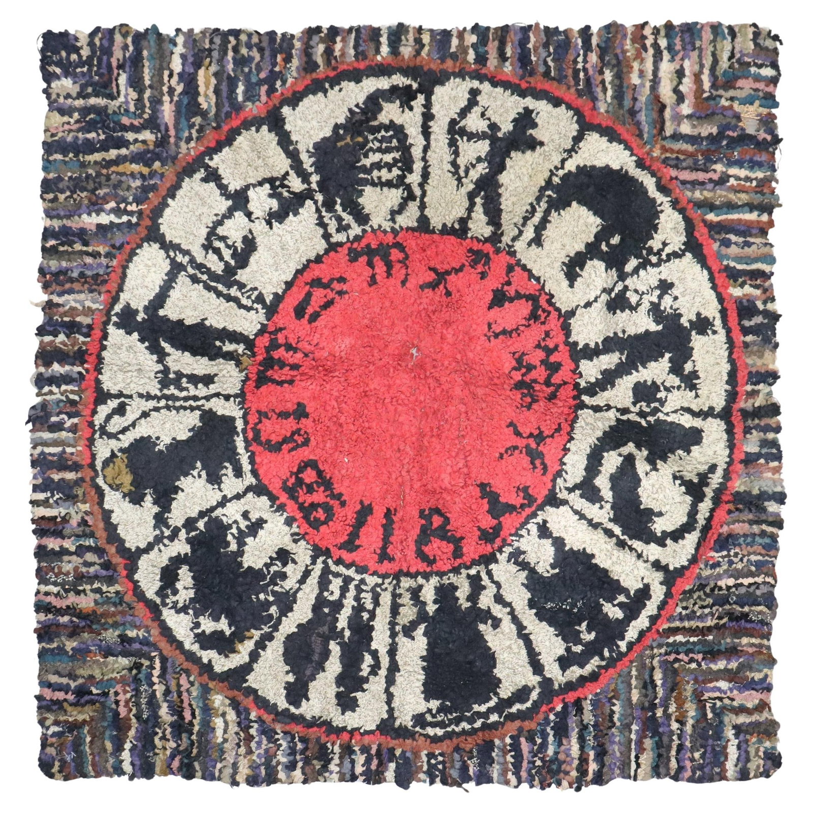 Zabihi Collection Vintage Zodiac Horoscope Hand-Knotted Rug 36 x 38 in: Zabihi Collection Vintage Zodiac Horoscope Hand-Knotted Rug 36 x 38 in Discover the charm of this vintage square rug from the Zabihi Collection, featuring a whimsical zodiac horoscope design. This mid