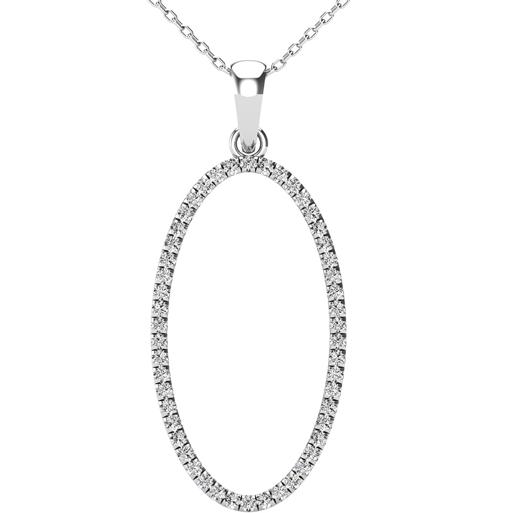 Diamond 1/5 Ct.Tw Oval Shape Pendant in 10K White Gold: Diamond 1/5 Ct.Tw Oval Shape Pendant in 10K White Gold This delightful pendant features never ending oval shape circle. Radiant with 1/5 Ct.Tw. sparkling round cut diamonds across the oval frame and a