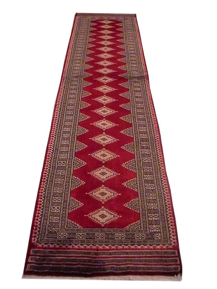2'6 x 10'8 Handwoven Lipstick Red Wool Silk Jaldar Bokhara Rug: 2'6 x 10'8 Handwoven Lipstick Red Wool Silk Jaldar Bokhara Rug Free continental US Shipping Enhance your home with this exquisite Lipstick Red Wool & Silk Jaldar Bokhara Rug, measuring 2' 6" x 10' 8".
