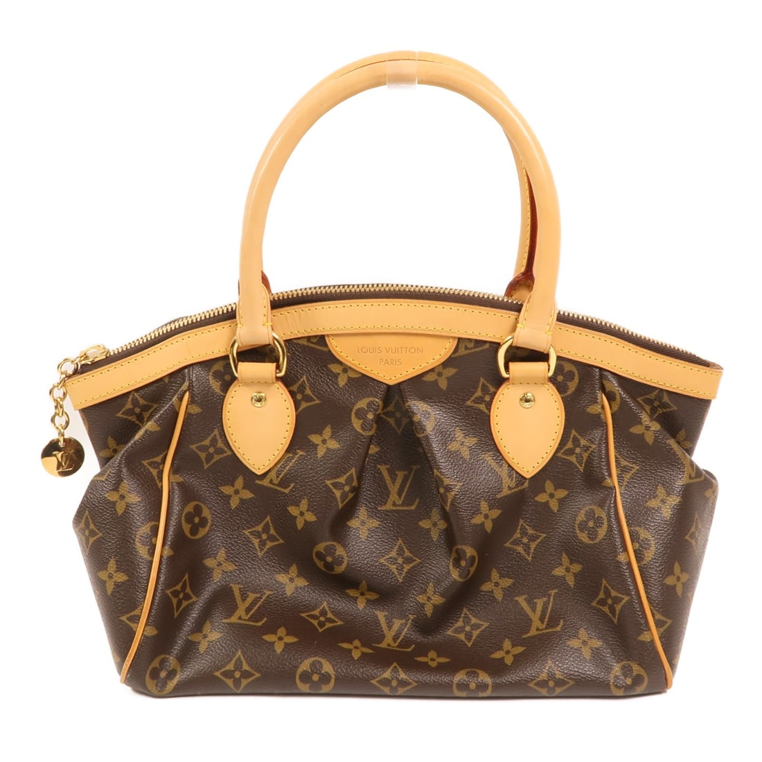 Louis Vuitton Tivoli PM Brown Monogram Canvas Handbag with Gold Hardware: Louis Vuitton Tivoli PM Brown Monogram Canvas Handbag with Gold Hardware This Louis Vuitton Tivoli PM handbag is crafted from brown PVC coated canvas with the signature monogram design. Designed for w