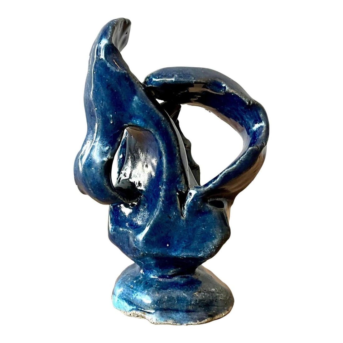 Handcrafted Abstract Studio Pottery Ink Blue Ceramic Sculpture 5.5 Inches (1 of 9)