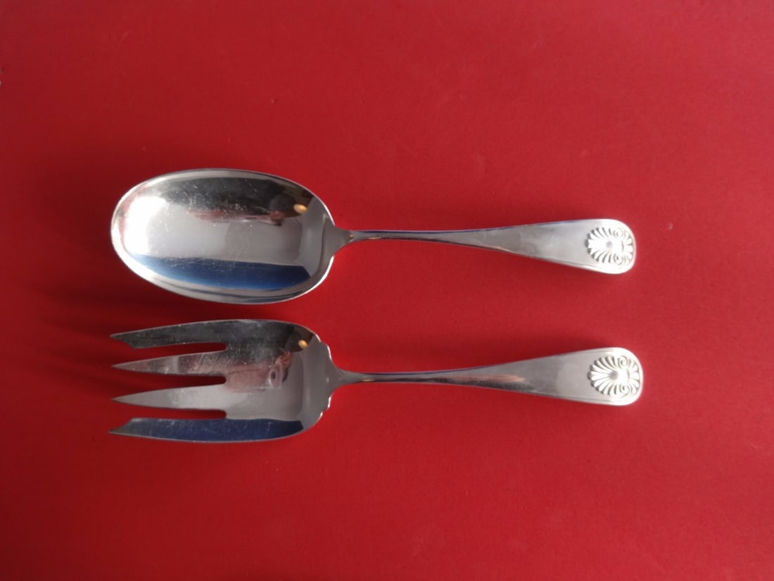 Frank Whiting Shell Sterling Silver Salad Serving Set 2pc 8 3/4in (1 of 1)