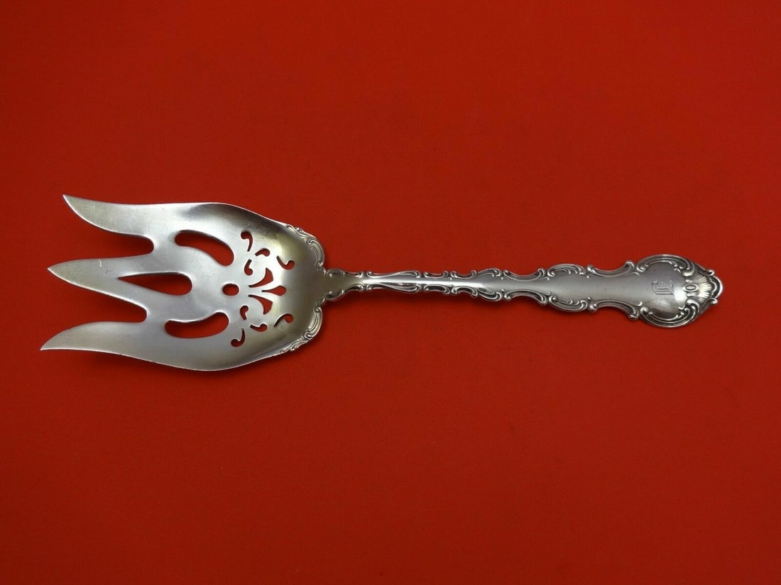 Gorham Strasbourg Sterling Silver Salad Serving Fork 8 3/4 inches Monogrammed: Gorham Strasbourg Sterling Silver Salad Serving Fork 8 3/4 inches Monogrammed This exquisite serving fork is a stunning piece from the Strasbourg pattern by Gorham, crafted from high-quality sterling