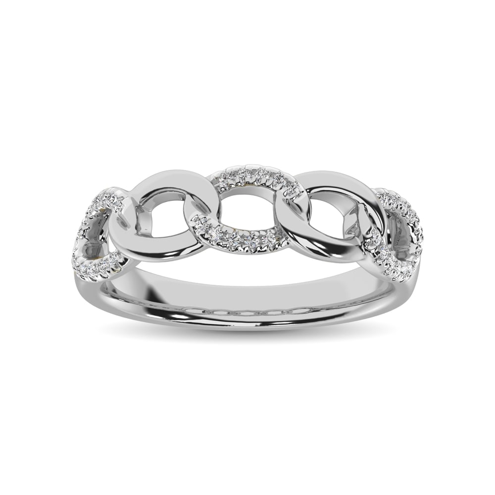 14K White Gold 1/6 Ct.Tw. Diamond Interlinked Anniversary Band: 14K White Gold 1/6 Ct.Tw. Diamond Interlinked Anniversary Band This glamorous Anniversary Band is available in 14K White Gold. There are 36 round diamonds with a total carat weight of 1/6 Ct.Tw. set i