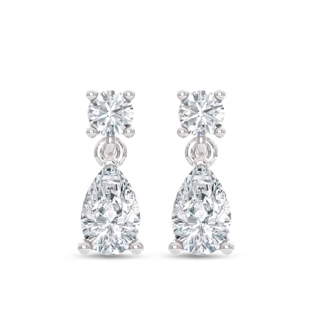 14K White Gold Lab Grown Diamond 3/4 Ct.Tw. Round and Pear Dangler Earrings: 14K White Gold Lab Grown Diamond 3/4 Ct.Tw. Round and Pear Dangler Earrings Crafted in luminous white gold, these round and pear diamond danglers sparkle with 3/4 Ct.Tw. of lab grown diamonds. 14k Whi