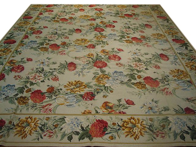 8 x 10 Handmade Ivory Needlepoint Rug in Spring Colors (1 of 5)