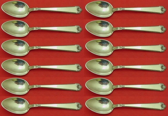 Watson Sterling Silver 12-Piece George II Rex Teaspoon Set 6 Inch: Watson Sterling Silver 12-Piece George II Rex Teaspoon Set 6 Inch This exquisite 12-piece set of George II Rex Hand Chased teaspoons by Watson features a classic design, crafted from high-quality ster