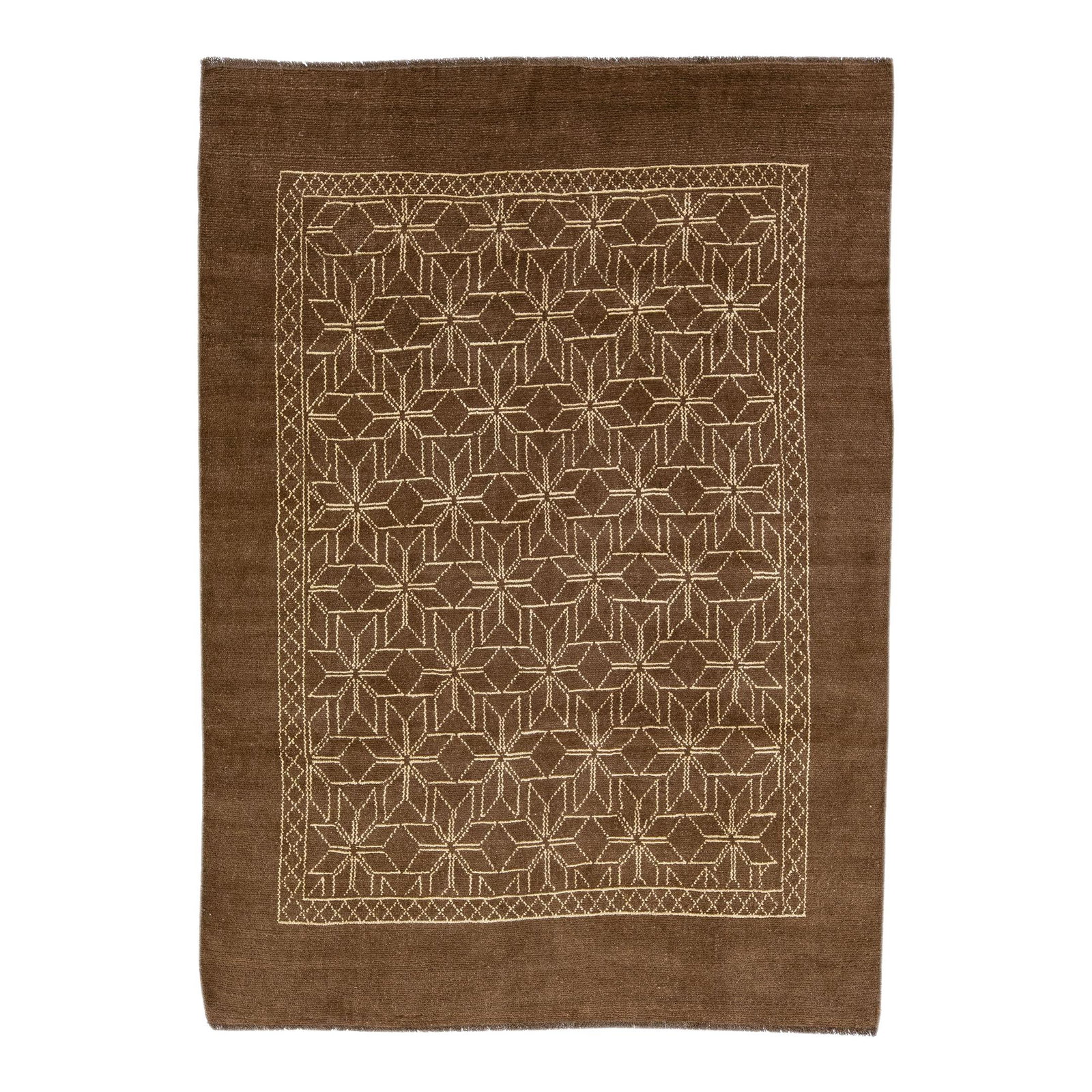 Handmade Moroccan Geometric Wool Rug 7'3 x 9'10 Brown Beige Accents: Handmade Moroccan Geometric Wool Rug 7'3 x 9'10 Brown Beige Accents Enhance your living space with this exquisite Moroccan-style handmade wool rug, part of the Northwest collection. Featuring a rich b