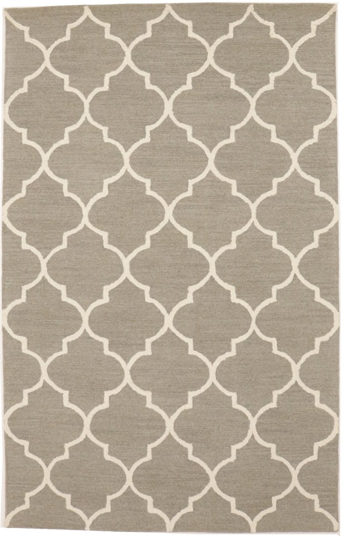 Modern 5' x 8' Hand-Tufted Wool Area Rug in Pastel Brown Trellis Pattern: Modern 5' x 8' Hand-Tufted Wool Area Rug in Pastel Brown Trellis Pattern This hand-tufted area rug features a modern trellis design in pastel brown and cream tones, providing a contemporary touch to a