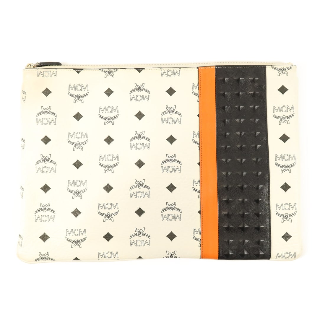 White PVC Coated Canvas Unisex Clutch Pouch by MCM (1 of 13)