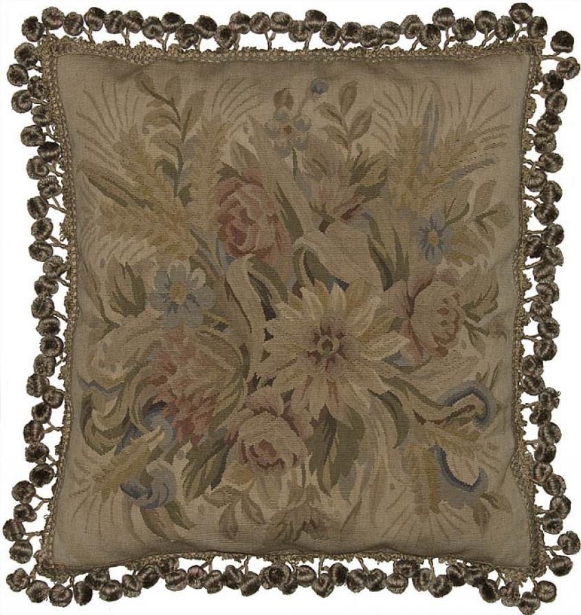 Provence Home Aubusson Style Velvet Pillow 20x20 Blue Beige (1 of 1)