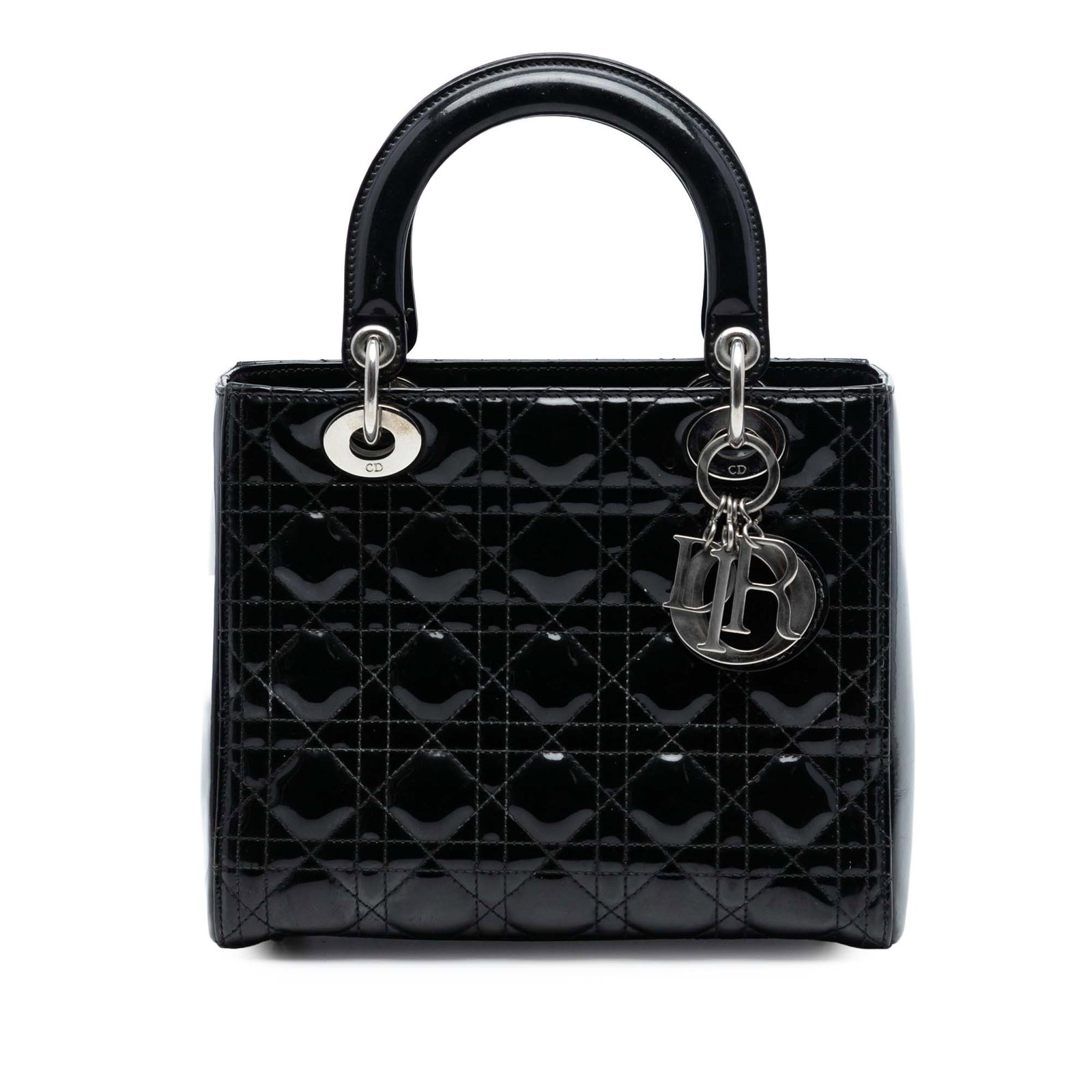 Black Patent Leather Quilted Medium Lady Dior Cannage Handbag (1 of 8)