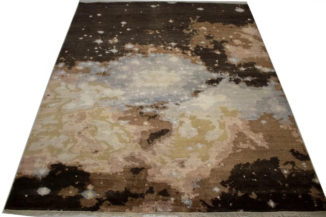 Multicolored Abstract Galaxy Design Hand-Knotted Wool Rug 8X10 ft: Multicolored Abstract Galaxy Design Hand-Knotted Wool Rug 8X10 ft Enhance your living space with this stunning multicolored modern rug featuring an abstract galaxy design. Measuring 9'10" x 8'0", this