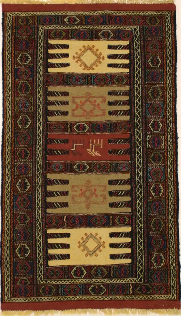 Handmade Wool Tribal Flatweave Area Rug 5'9 x 3'3 Modern Geometric Pattern (1 of 12)