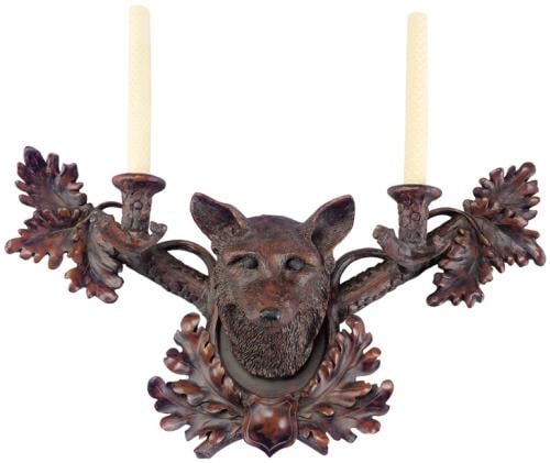Lodge Style Rustic Fox Head Candle Sconce Decor: Lodge Style Rustic Fox Head Candle Sconce Decor Enhance your living space with this Rustic Fox Head Candle Sconce, a perfect blend of nature and artistry. Crafted from durable resin, this sconce is ha
