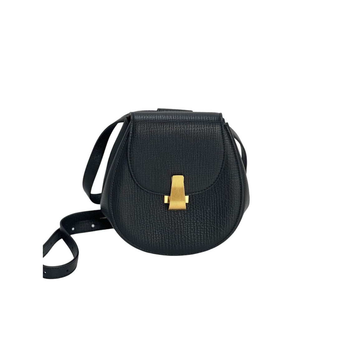 Bottega Veneta Palmellato Black Leather Belt Bag with Antique Gold Hardware: Bottega Veneta Palmellato Black Leather Belt Bag with Antique Gold Hardware This exquisite Bottega Veneta Palmellato Calfskin rounded Belt Waist Bag in classic black combines sophistication with funct
