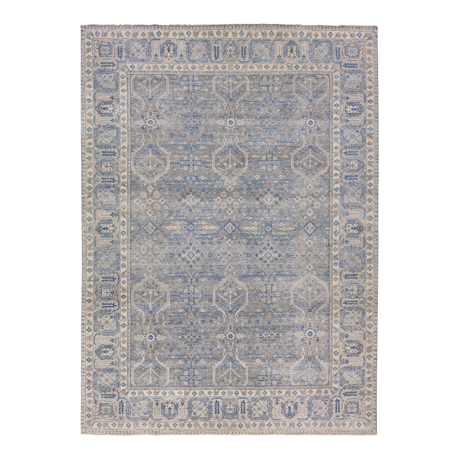 Gray Floral Wool Rug Artisan 9'10 x 13'8 Handwoven (1 of 7)