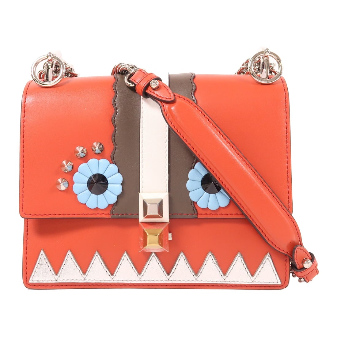 Fendi Kan I Faces Small Red Calfskin Chain Shoulder Bag 8M0381-9JU (1 of 13)