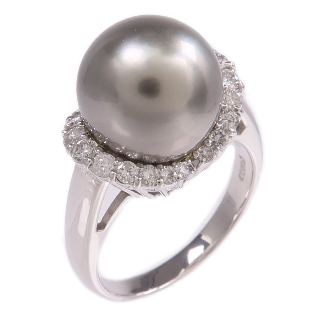 Tahitian Pearl and Diamond Platinum Ring Size 7.25 (1 of 8)