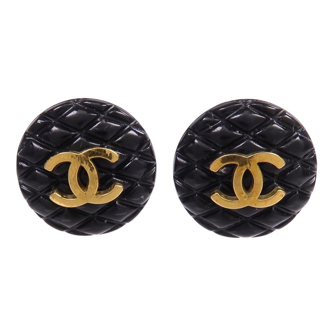 CHANEL Black and Gold CC Logo Earrings with PVC and Metal Accents (1 of 9)