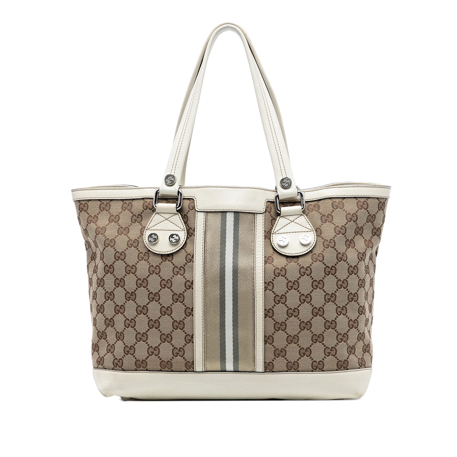 GG Canvas Web Beige Tote Bag with Leather Trim by Gucci (1 of 7)