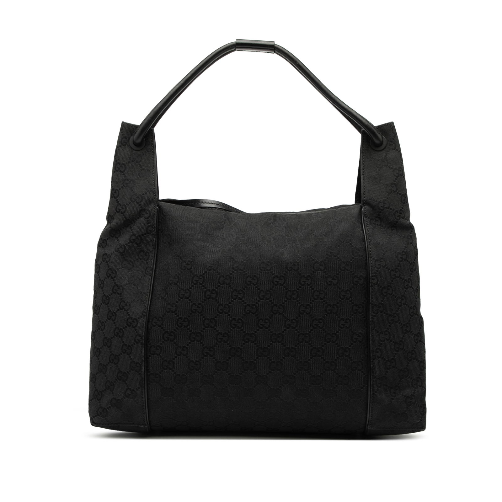 Black Gucci GG Canvas Shoulder Bag with Leather Trim and Zip Top (1 of 8)
