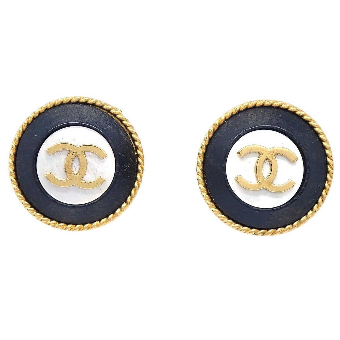 Chanel 94P Gold Tone Clip-On Button Earrings with Artificial Pearls (1 of 4)