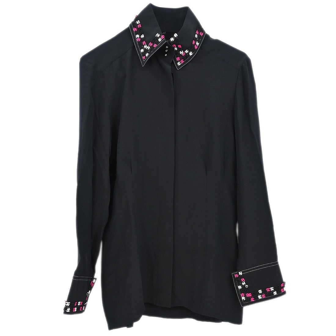 Vintage Chanel Black Silk Blouse 04A Long Sleeve Button Collared (1 of 11)