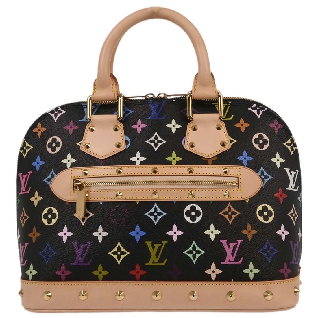 Louis Vuitton Alma Medium Black Multicolor Canvas Leather Handbag M92646 (1 of 10)
