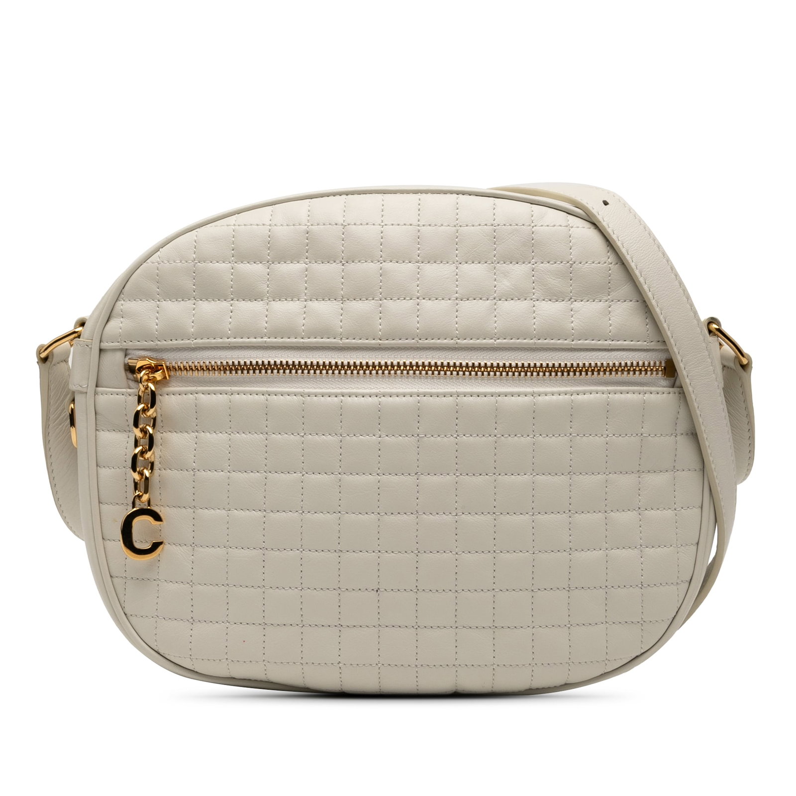 Celine Quilted Calfskin C Charm Crossbody Bag White Leather (1 of 8)