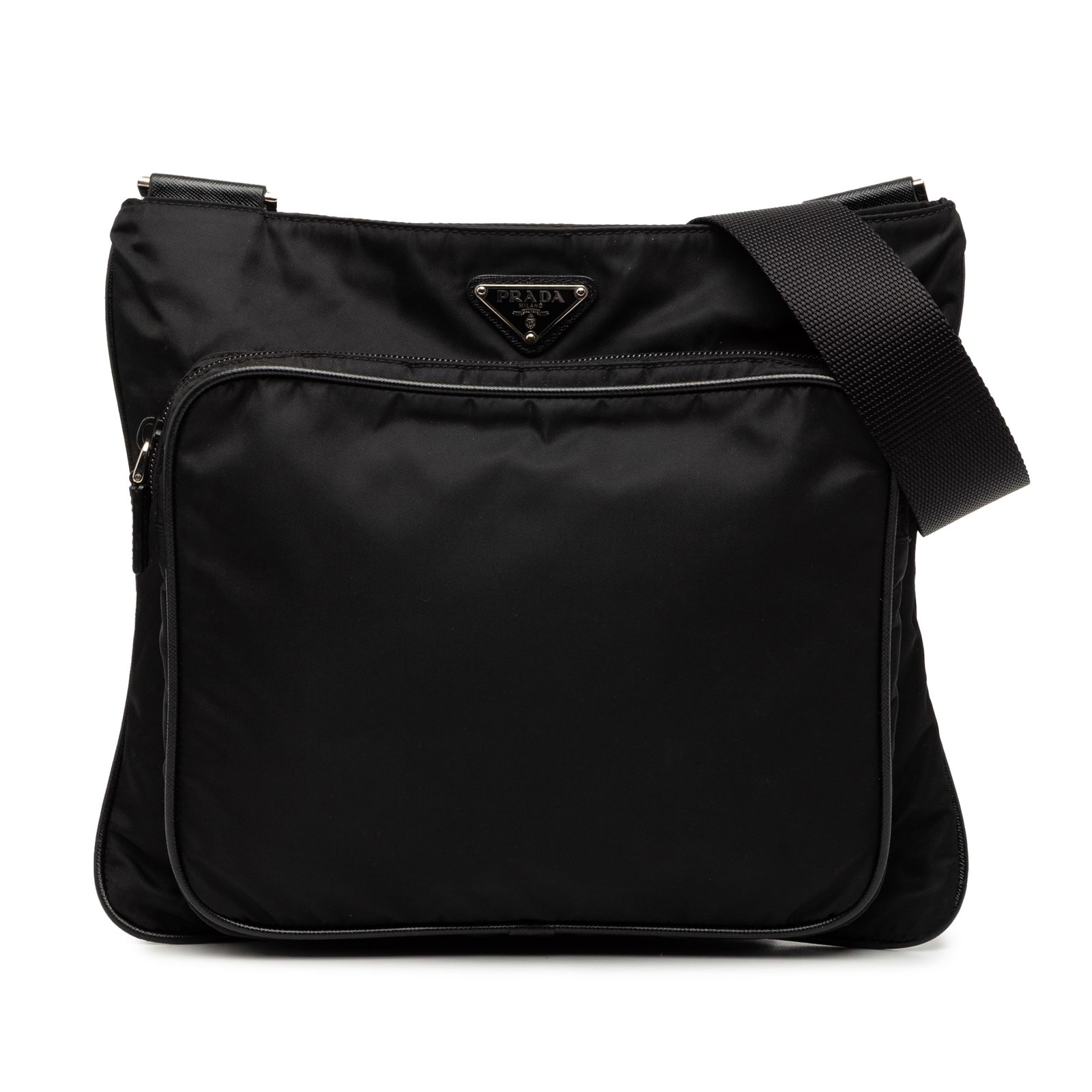 Prada Tessuto Black Nylon Crossbody Bag with Adjustable Strap: Prada Tessuto Black Nylon Crossbody Bag with Adjustable Strap This Prada Tessuto Zip Top Crossbody bag is crafted from black nylon fabric and features an adjustable flat strap, a top zip closure, an e