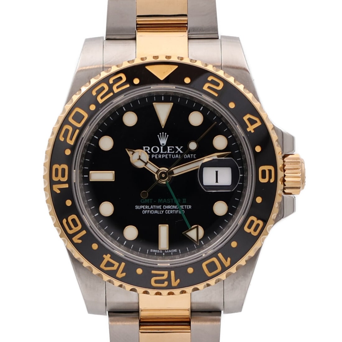 GMT MasterII 116713LN Automatic Mens Wristwatch in 18K Yellow Gold and Steel: GMT MasterII 116713LN Automatic Mens Wristwatch in 18K Yellow Gold and Steel This ROLEX GMT Master II 116713LN is an automatic wristwatch crafted from 18K yellow gold and stainless steel, designed for