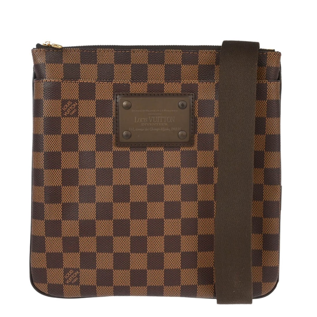 Louis Vuitton Damier Pochette Plate Brooklyn Shoulder Bag N41100 Brown Canvas (1 of 10)