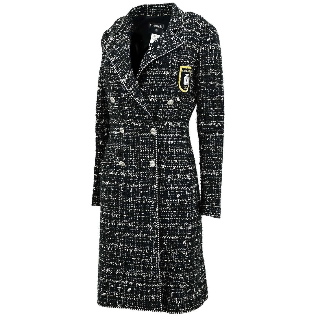 Chanel Vintage Black Tweed Double Breasted Jacket 05C Size 36: Chanel Vintage Black Tweed Double Breasted Jacket 05C Size 36 Elevate your wardrobe with this timeless Chanel Emblem Double Breasted Jacket, crafted from a luxurious black tweed that embodies both ele