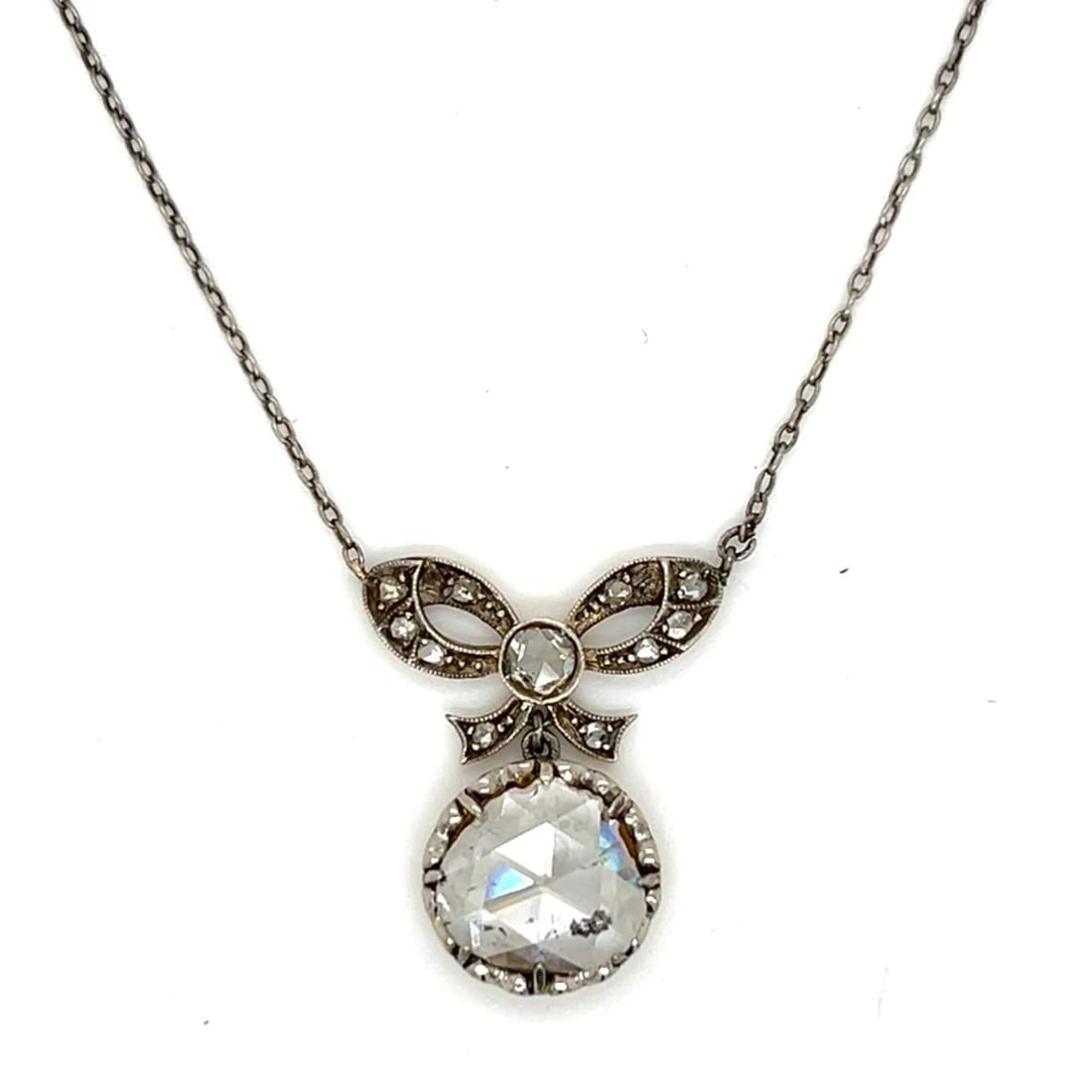 Victorian 14K White Gold Silver Rose-Cut Diamond Necklace 2.5 Ct (1 of 5)
