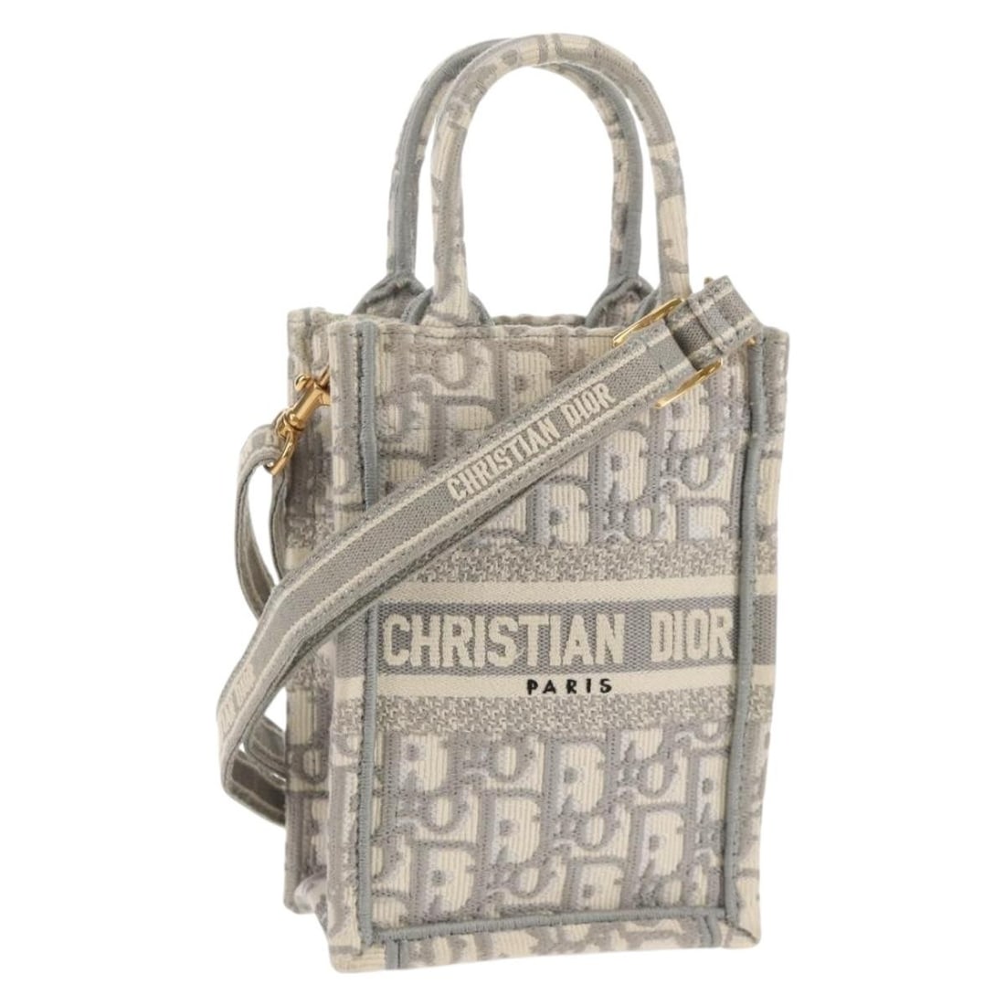 Christian Dior Oblique Shoulder Bag Canvas Gray Gold Auth 129785M (1 of 18)