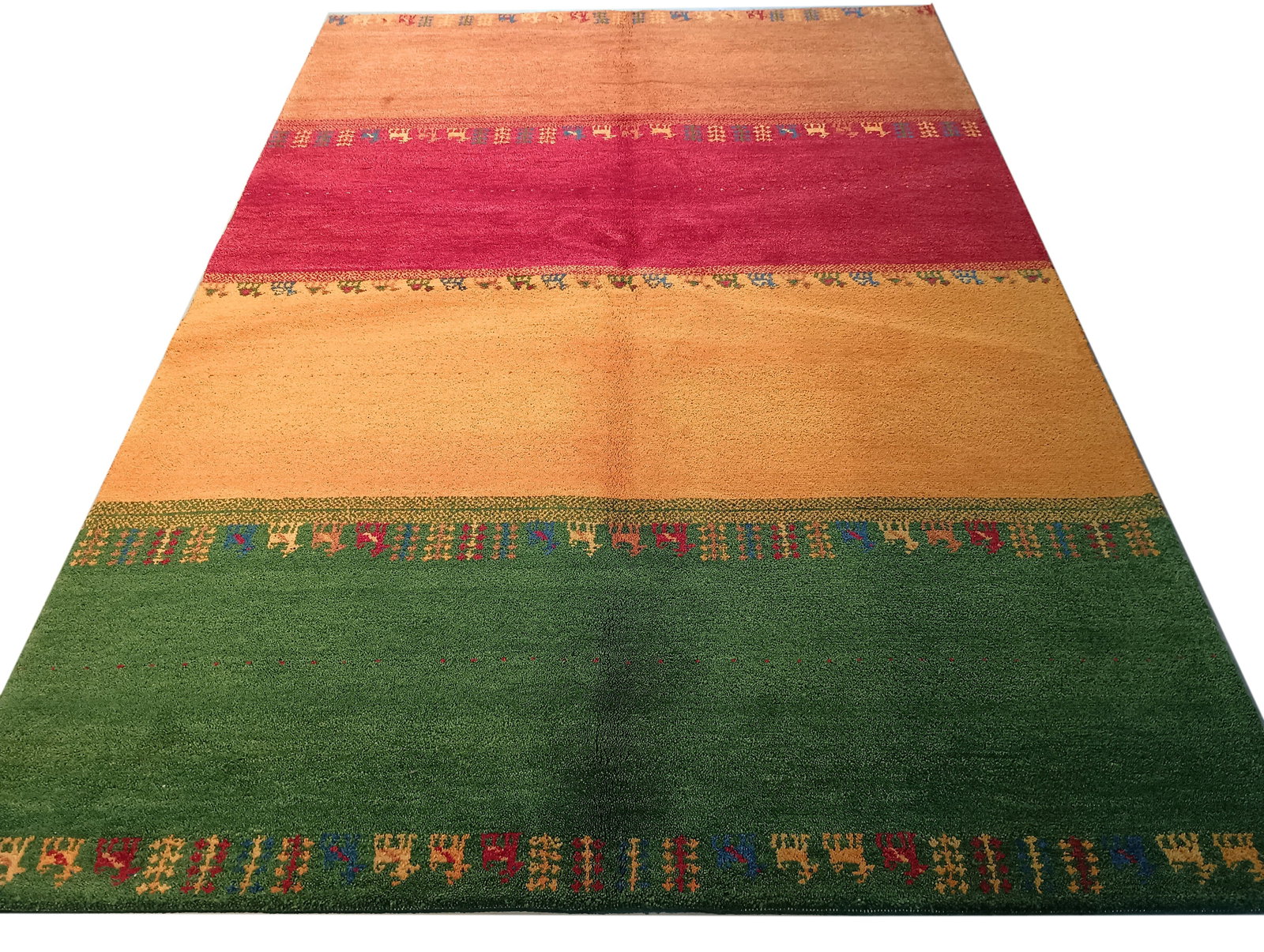 Vibrant 6' x 8' New Gabbeh Handmade Wool Area Rug: Vibrant 6' x 8' New Gabbeh Handmade Wool Area Rug Free continental US Shipping Transform your living space with the vibrant charm of this 6' x 8' New Gabbeh Handmade Contemporary Rug. Crafted from den